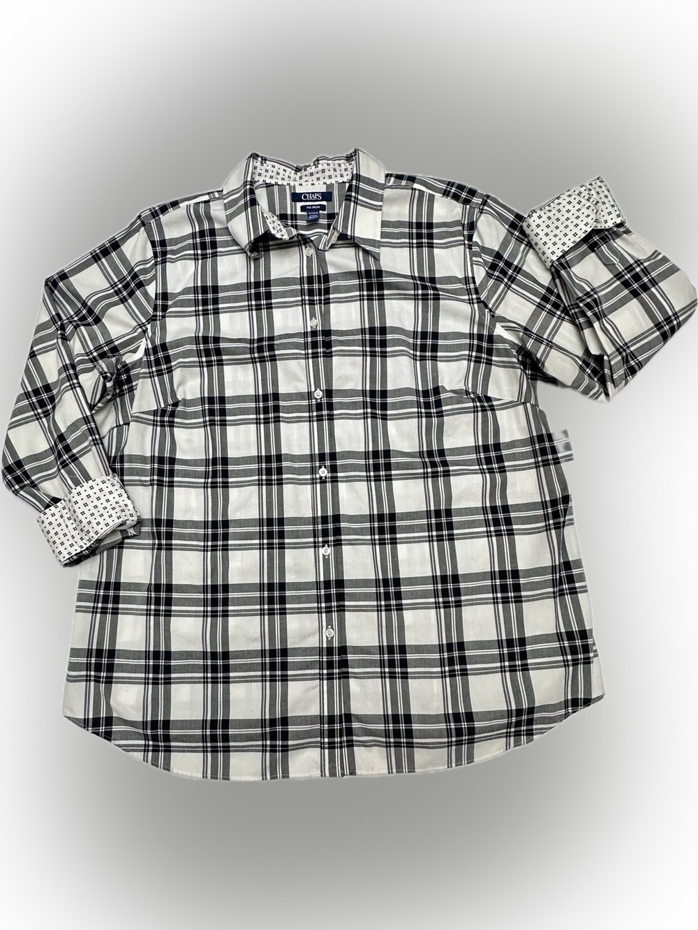 Chaps Women’s Black and White Plaid Button-Down Shirt with Contrast Cuffs